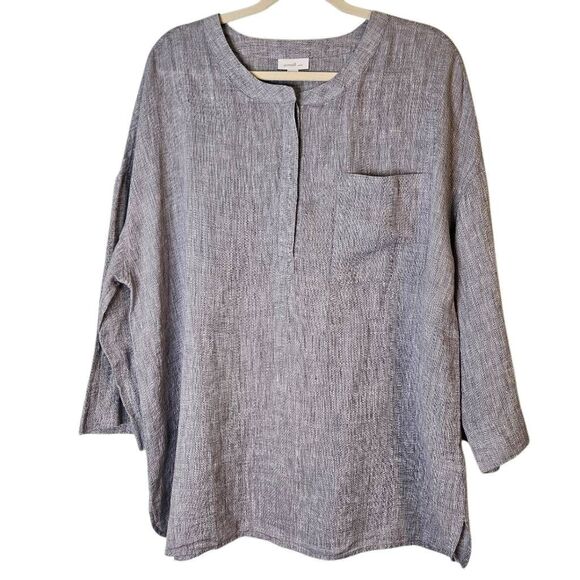 Pure Jill Tops - Pure Jill blue heathered linen top. Size XL. #982